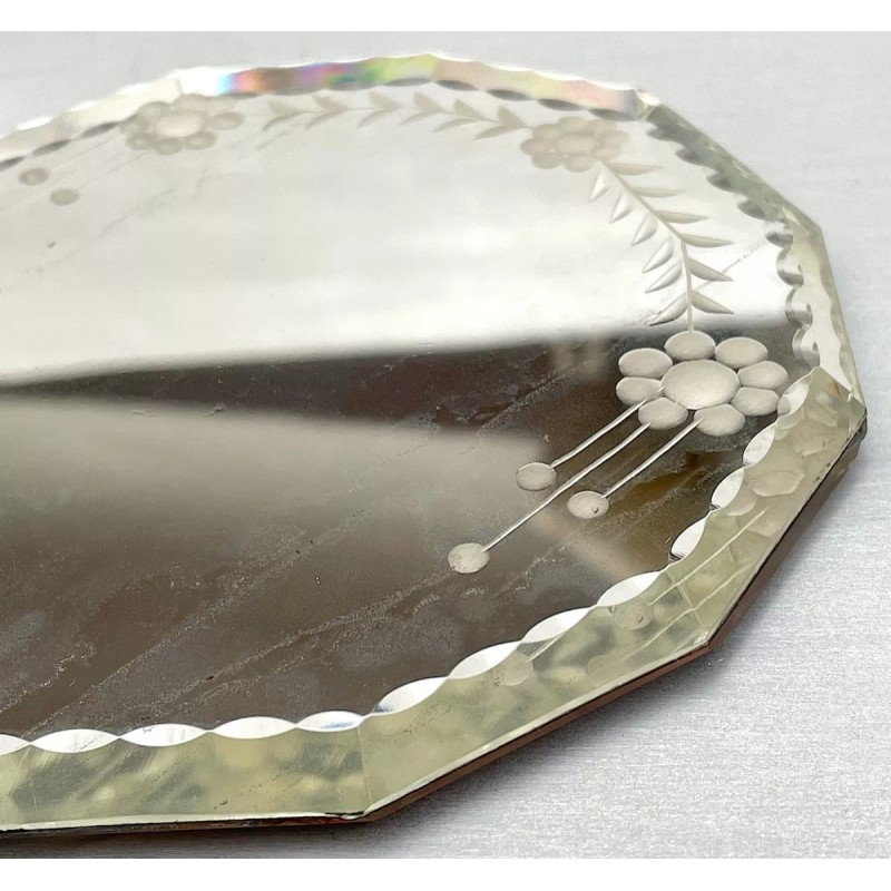 estilo veneciano Espejo Mano Vintage, Cristal Veneciano Grabado Doble Cara-