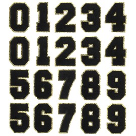 uxcell 20pcs Glitters Chenille Number Patches 8.4cm / 3.3" Iron-On Embroidery Numbers for Team Uniforms Sports T-Shirts Hats Bags (Black, Number 0-9)