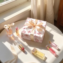 LeZakaa Pink Bow Wrapping Paper Roll - Pink Perfume Lipstick Bow Design Perfect for Valentine's Day, Girls Birthday, Bachelorette Party, Baby Shower - Mini Roll - 17 Inch x 16.5 Feet (23.2 sq.ft.)