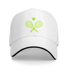 Flyjbs Unisex Love Tennis Baseball Cap Adjustable, Tennis Racket Ball Baseball Hat for Women Men White
