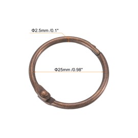 sourcing map Shower Curtain Rings,6pcs - Carbon Steel Round Snap Shower Curtain Hooks, 1 Inch Loose Leaf Binder Rings for Shower Curtain Rods (Copper)
