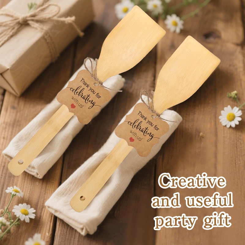 LECEHIVO 60 Sets Bamboo Spatula with Thank You Cards and