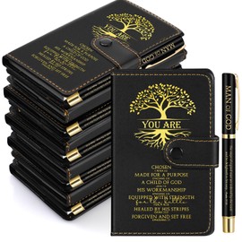 Thenshop Christian Gifts for Men Man of God Pastor Gift A6 Leather Notebook Leather Journal Notebook Church Bible Verse Ballpoint Pen for Sunday School Gifts(Black,30 Sets)