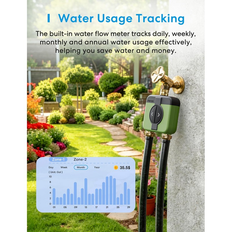 meross WiFi Water Timer for Garden, Hose Timer with Brass