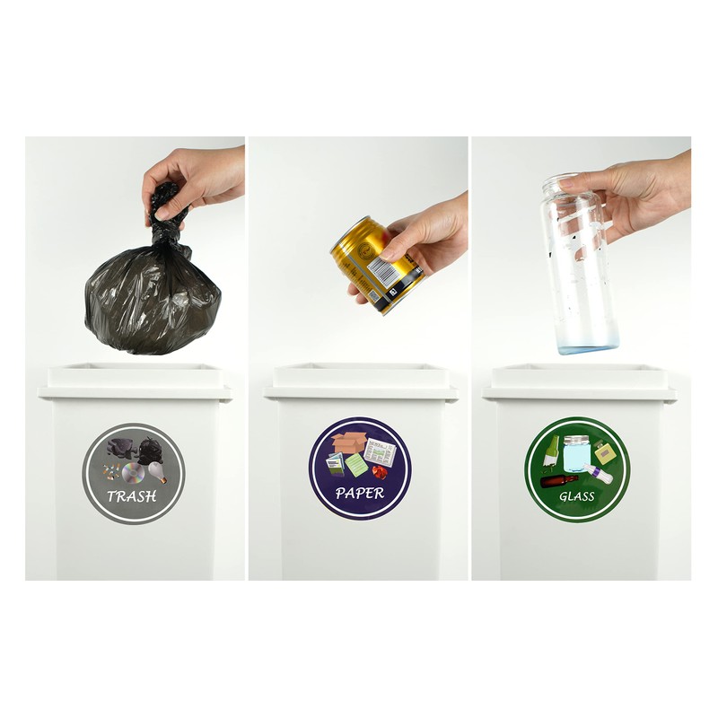 Azatemgo Recycle Sticker for Bin 6 Pcs, Waterproof Anti-UV Trash