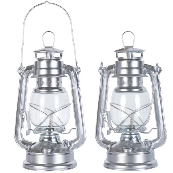 Meleg Otthon Petroleum Lamp Outdoor, Silver Storm Lantern, Petroleum, Oil Lamp for Indoor, Home, Garden, Camping (2 Pieces, Silver)
