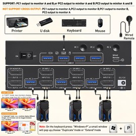 KVM Switch 3 Computer 2 Monitors 8K, KCEVE Dual Monitors Displayport USB 3.0 KVM Switcher, Supports 8K@60Hz for 3 DP Computers Share 2 DP Monitors, Keyboard and Mouse