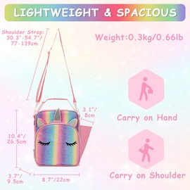 VASCHY Lunch Bag for Kids, 5.5L Insulated Lunch Box Bag for Girls Lightweight Thermal Lunch Tote Bag Portable Cooler Bag with Side Bottle Pocket and Shoulder Strap for School(Rainbow Unicorn)