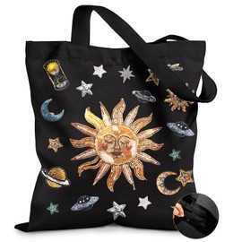 Miss Adola Canvas Tote Bag for Women – Aesthetic Canvas Bag with Zipper Cute Stylish Reusable Shoulder Totes for Shopping Work Daily Vacation, Sun Planets