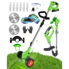 Cordless Weed Wacker, 3-in-1 stringless Weed Wacker, Foldable Weed Trimmer 2.0Ah Battery Powered Weed Trimmer Stringless Grass Trimmer/Edger Lawn Tool for Yard Lawns Garden