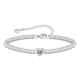 VEEDOFA 50th Birthday Gifts for Her, Hypoallergenic Adjustable Bead 925 Sterling Silver Bracelet for Women, 50th Birthday Presents for Women Mum Grandma Auntie Sister Friends