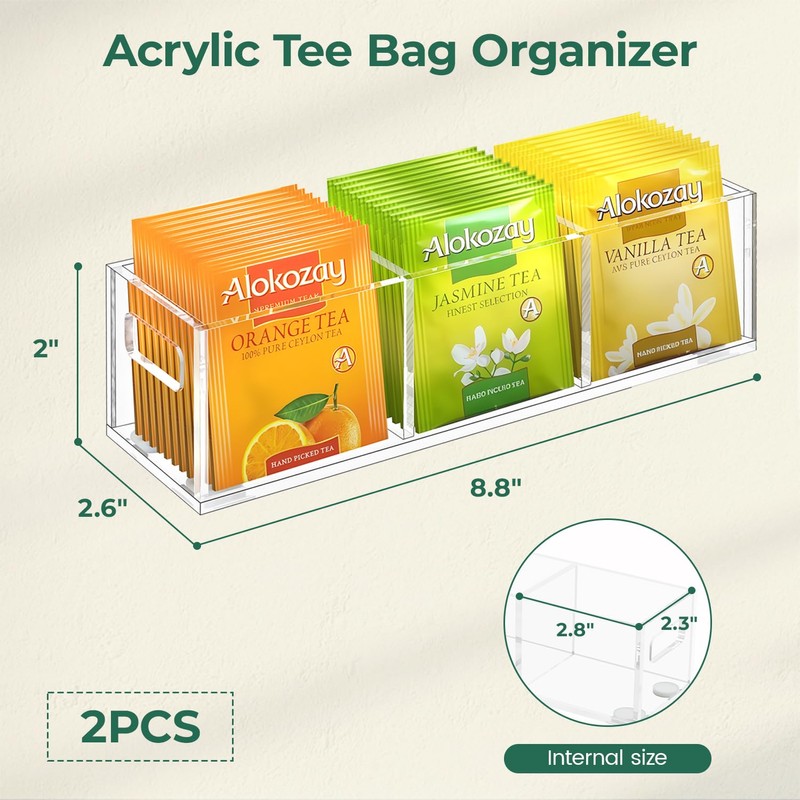 EsLuker.ly Tea Bag Holder Organizer for Counter Small Acrylic Teabag