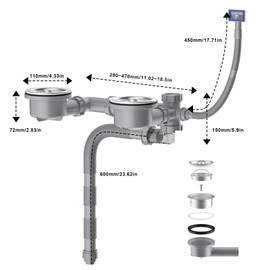 QruiLanTu Double Sink Drain Kit Space Saving Kitchen Sink Drain Kit Multi Function P Trap Adjustable Kitchen Sink Drain Kit Universal Kitchen Sink Drain Kit 1 1/2 Flexible Drain Pipe