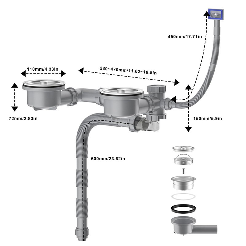 QruiLanTu Double Sink Drain Kit Space Saving Kitchen Sink Drain