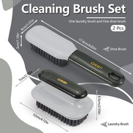 LELE LIFE 2Pcs Laundry Brush for Stains on Clothes, Household Scrub Brush, Soft Bristle Shoe Scrub Brushes for Cleaning, Easy to Grip Shoe Brush and Hat Clothes Brush Tool,Grey