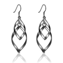 MALOYANVE Double Twisted Linear Swirl Wire Earrings for Women Dainty 18K Gold Boho Classic Infinity Linear Marquise Loops Dangle Drop Statement Earrings Jewelry Gifts (Silver)