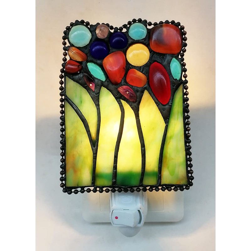 HUIMEIJU Tiffany Glass Night Light - Bedroom, Study, Aisle, Gem,