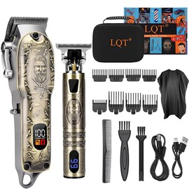LQT Professional Hair Clipper Set, Digital Display Trimmer Kit with Accessories, Barber Case and Cape, Vintage Design
