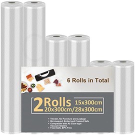 Vacuum Food Sealer Rolls, 6 Rolls Vacuum Sealer Bags, 2 Rolls 28x300cm & 2 Rolls 20x300cm & 2 Rolls 15x300cm Vacuum Food Sealer Bags, Vacuum Sealer Machine Bags
