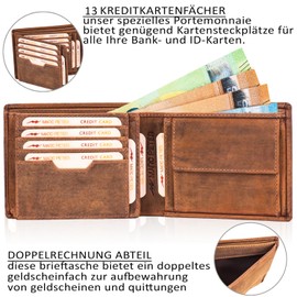 Marc Peter® Oslo Men's Leather Wallet with RFID Protection I Genuine Leather Wallet Large I 13 Compartments I Wallet for Men I Wallet Wallet Made of Genuine Leather, Tan, Classic