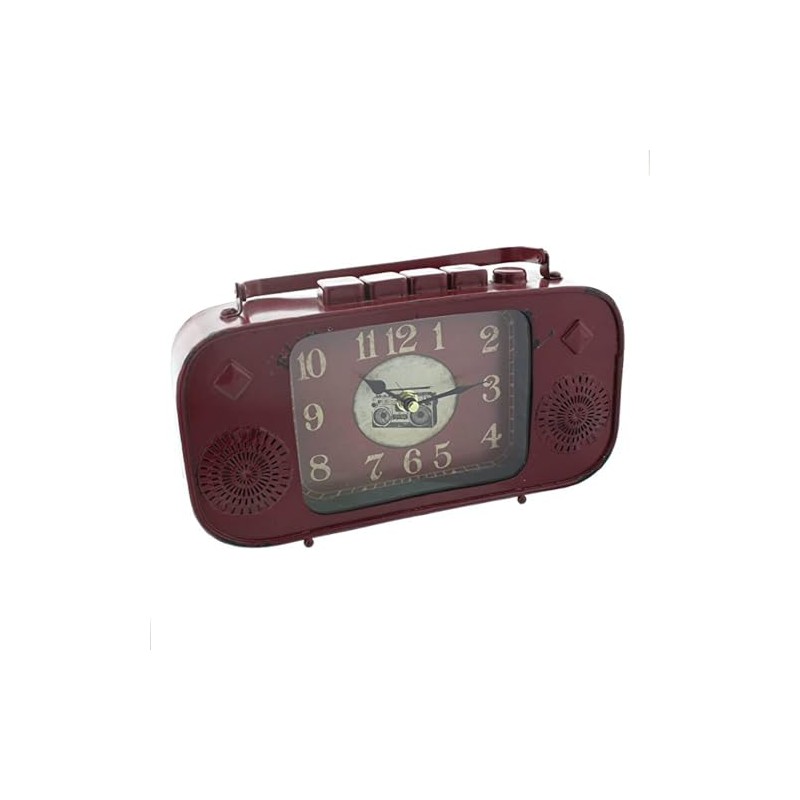 Red Metal Vintage Retro Radio Style Mantel Clock by HomeTime