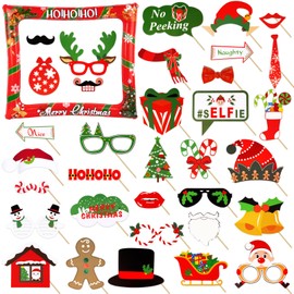Pack of 37 Christmas Photo Props Photo Box Accessories Inflatable Photo Frame Photo Booth Christmas Decoration Party Accessories Decoration Gifts
