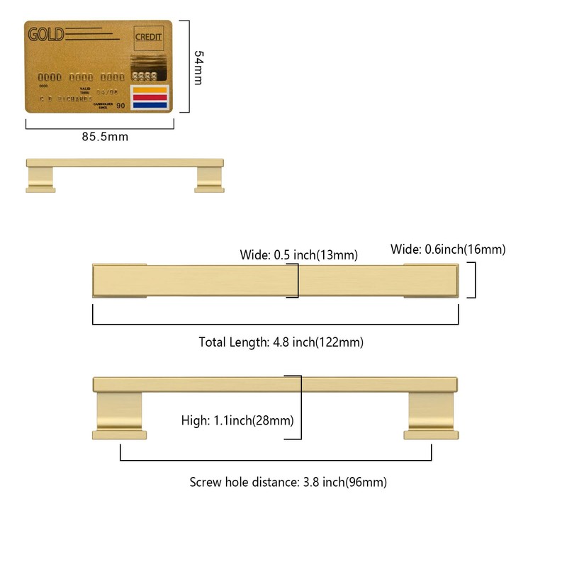 Amerdeco 10 Pack Brushed Gold Cabinet Pulls 3-3/4 Inch(96mm) Hole
