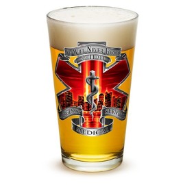 Erazor Bits EMS EMT Emergency Medical Services - 911 Tribute - Classic Premium Beer Pint Glasses 16 Ounce - Single - Highball Cocktail Mixing Glass - Perfect for Cold Beverages - With Logo