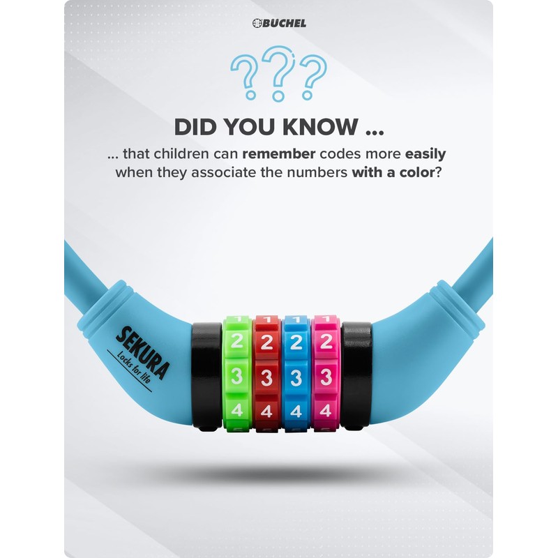 Büchel Bike Locks Cable for Kids - Colorful & Keyless