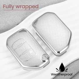 CTRINEWS for Jeep Key Fob Cover with Fashionable Zirconia Wristlet KeyChain, Enchanting Diamond Patterns Soft Case for Jeep Wrangler Rubicon Gladiator JLU Flip (4 buttons) Fob Shell (White, C)