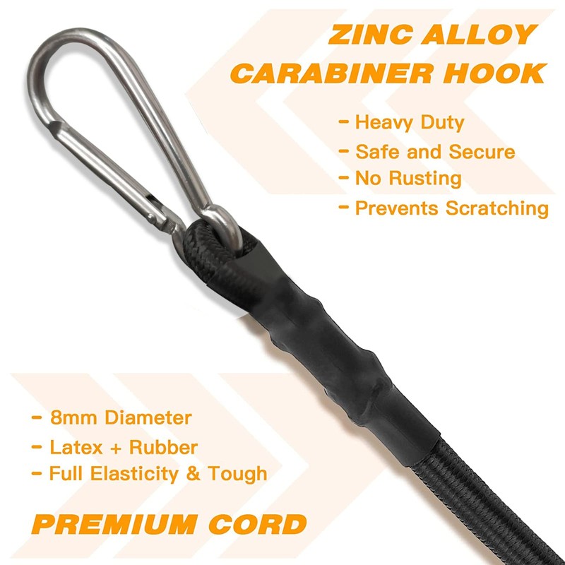 Bungee Cords with Carabiner Clips, 4PCS Black Bungee Ropes 40Inch
