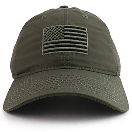 Rapid Dominance American Flag Embroidered Relaxed Cotton Adjustable Cap - Olive