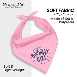 Parisian Pet Dog Bandanas with Printed 'Birthday Girl' Words - Adjustable Triangle Dog Scarf - Dog Birthday Bandana for Large Girl Dogs - Washable Birthday Dog Bib - Handkerchief for Pets
