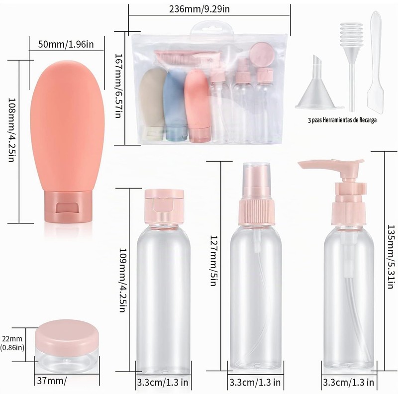 Botellas de Viaje Silicona 11 Pack, Juego de Botes Viaje