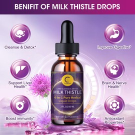 Milk Thistle Extract Drops for Liver Cleanse Detox & Repair, Liver Supplement with Dandelion Root, Artichoke and Turmeric, All-Natural Herbal Liver Support Supplement, Vegan, Non-GMO, 2 FL OZ