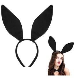 Wgudzpj Bunny Ears Headband for Women, White Rabbit Ear Hair Band Easter Rabbit Ear Hair Accessories for Girls Party Costume (Black)
