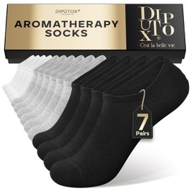 diputox 7 Pairs Christmas Golf Gifts for Men/Women No Show Cotton Socks, Low Cut Compression Socks, Aromatic,White/Black/Grey