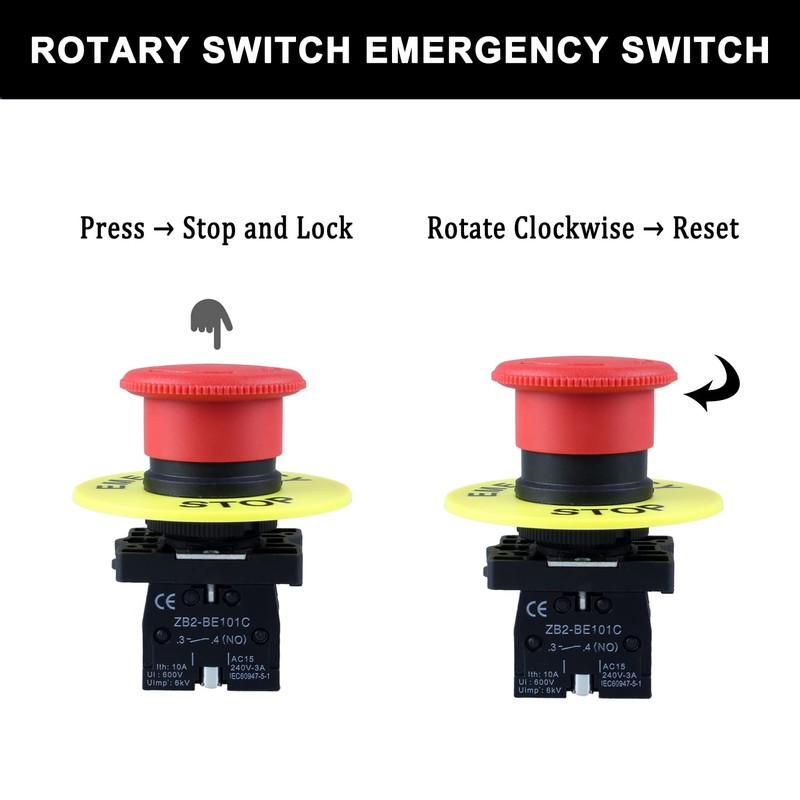 DMWD 22MM 600V 10Amp 1NO 1NC Red Mushroom Latching Emergency