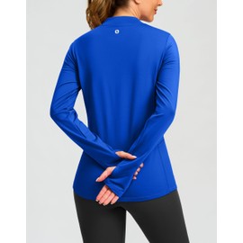 SANTINY Long Sleeve Thermal Shirts for Women Fleece Mock Neck Tops Winter Workout Running Gear with Zipper Pockets(Slate Blue_XXL)