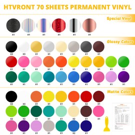 HTVRONT 70 Permanent Vinyl Sheets - Multi Color 12 x 12 inches Permanent Adhesive Vinyl Sheets, Permanent Vinyl Bundle for Craft Projects, Party Decor