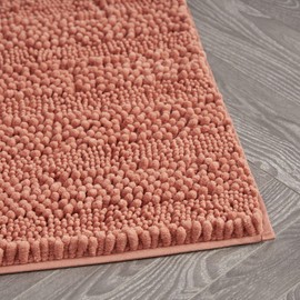 Laura Ashley – Astor Chenille Bath Mat | 100% Polyester | Premium Bathroom Décor | Machine Washable | TPR Backing | Measures 17” x 24” | Coral