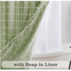 Sage Green Farmhouse Shower Curtain with Snap-in Liner, No Hooks