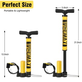 WEIDMAX Mini Bicycle Pump, Portable Bicycle Floor Pump with Presta & Schrader Valve, Bicycle Floor Pump, Ball Pump, Air Pump, Bicycle, All Valves with Needles, Easy to Carry