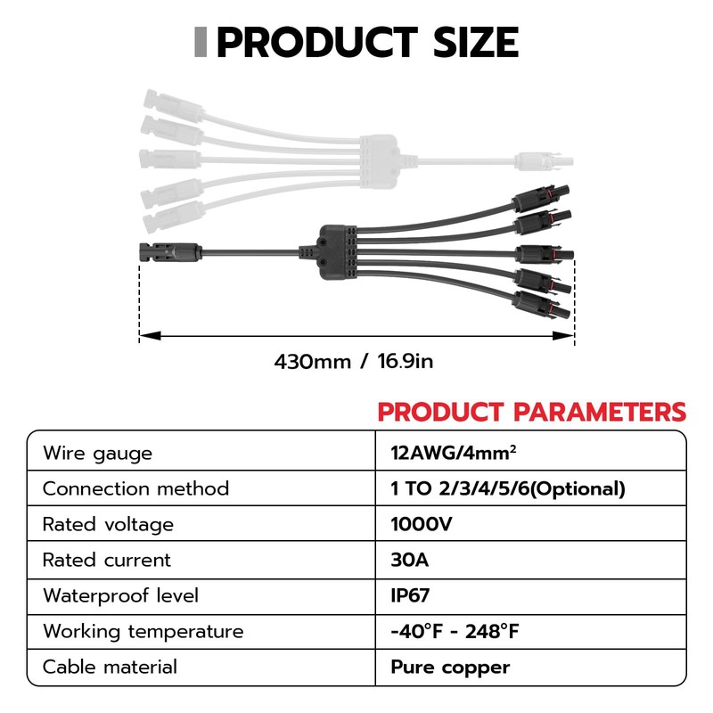 HCOVTXR 1 Pair Solar Connectors Y Branch,1 to 5 Solar