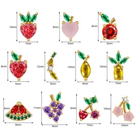AoedeJ 14K Gold Plated Fruit Rings Set Cute Stackable Tropical Fruit Pineapple Cherry CZ Ring Cute Band for Women Girls, Cubic Zirconia
