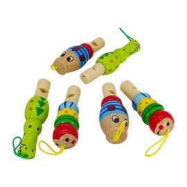 GICO Wooden Whistle for Children Party Bag 6 Trumpets Animals Assorted Colours Wooden Bubbles 7941