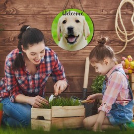 Ceutoiy Puppy Dog Wreath Hangers For Front Door Welcome Home Sign, Cute Labrador Dogs Farmhouse Door Hanger Indoor Outdoor Signs For Holiday Office Home Window Decoration
