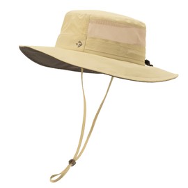 TOP-EX Large Size Mens Sun Hat, Breathable Foldable Wide Brim Hat, UV Protection Adjustable Fit, Outdoor Fishing Trekking Big Head Cap, Beige (L/XL 61-63cm)