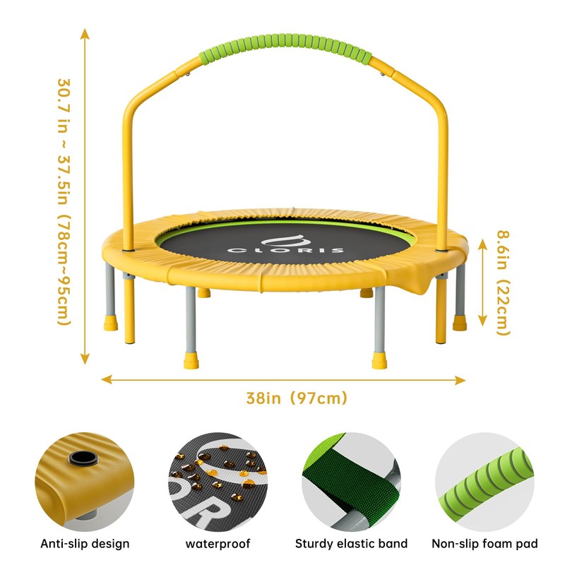 CLORIS 38in Folding Trampoline - Max Load 220lbs Rebounder Fitness
