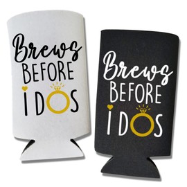 Brews Before I Dos Bachelorette Party Slim Can Coolers, Spiked Seltzer Coolies, Multiple Color Variations, Wedding Skinny Coolies (12 Black, 1White)
